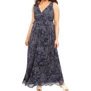 Motherhood Maternity Navy Blue Chiffon Maxi Dress V Neck Size Medium